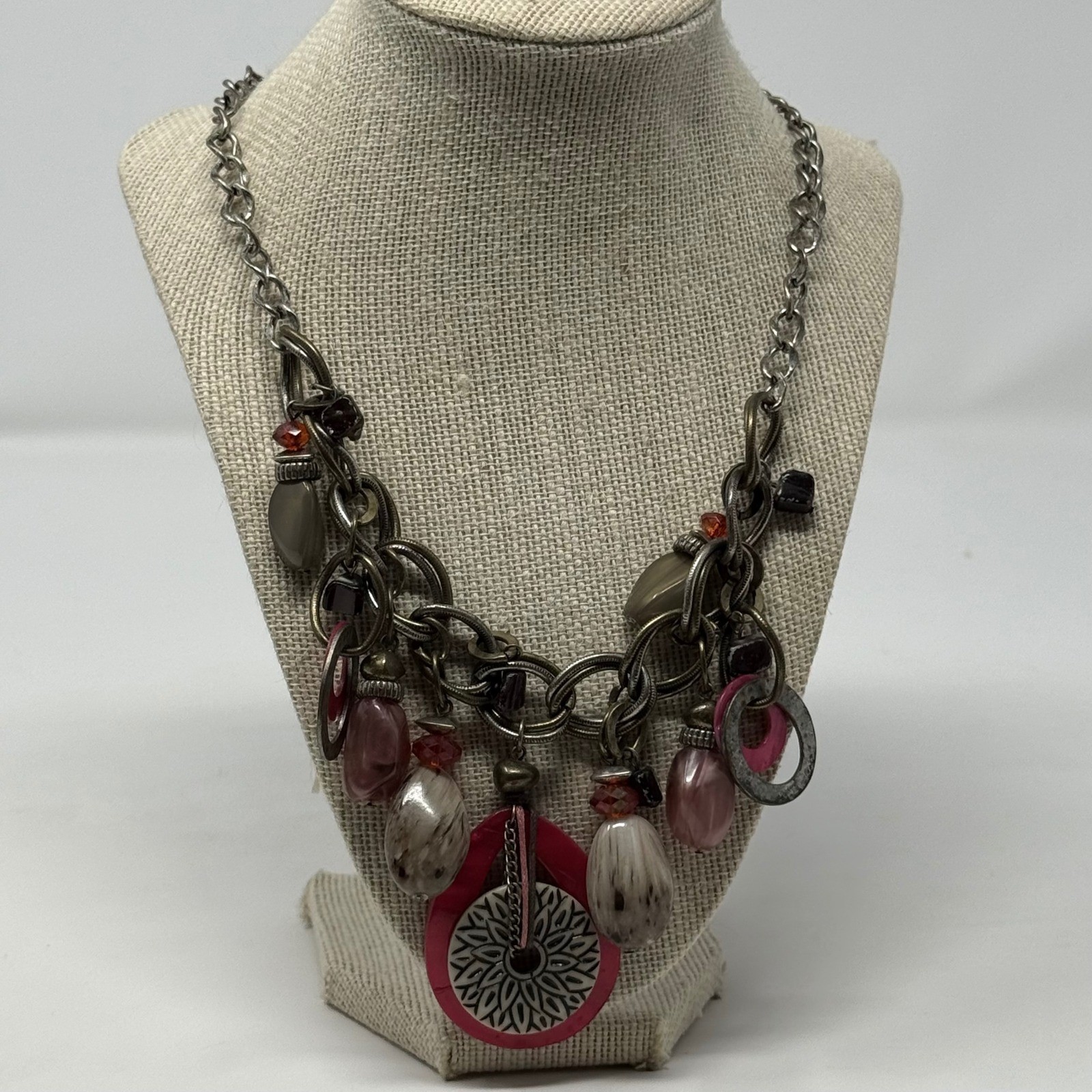 Ruby Rd Chunky Statement Necklace Silver Tone Pin… - image 1