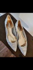 Badgley Mischka Gigi Crystal Pointed Toe Mesh Flats Ivory Silver Bridal Size 7.5