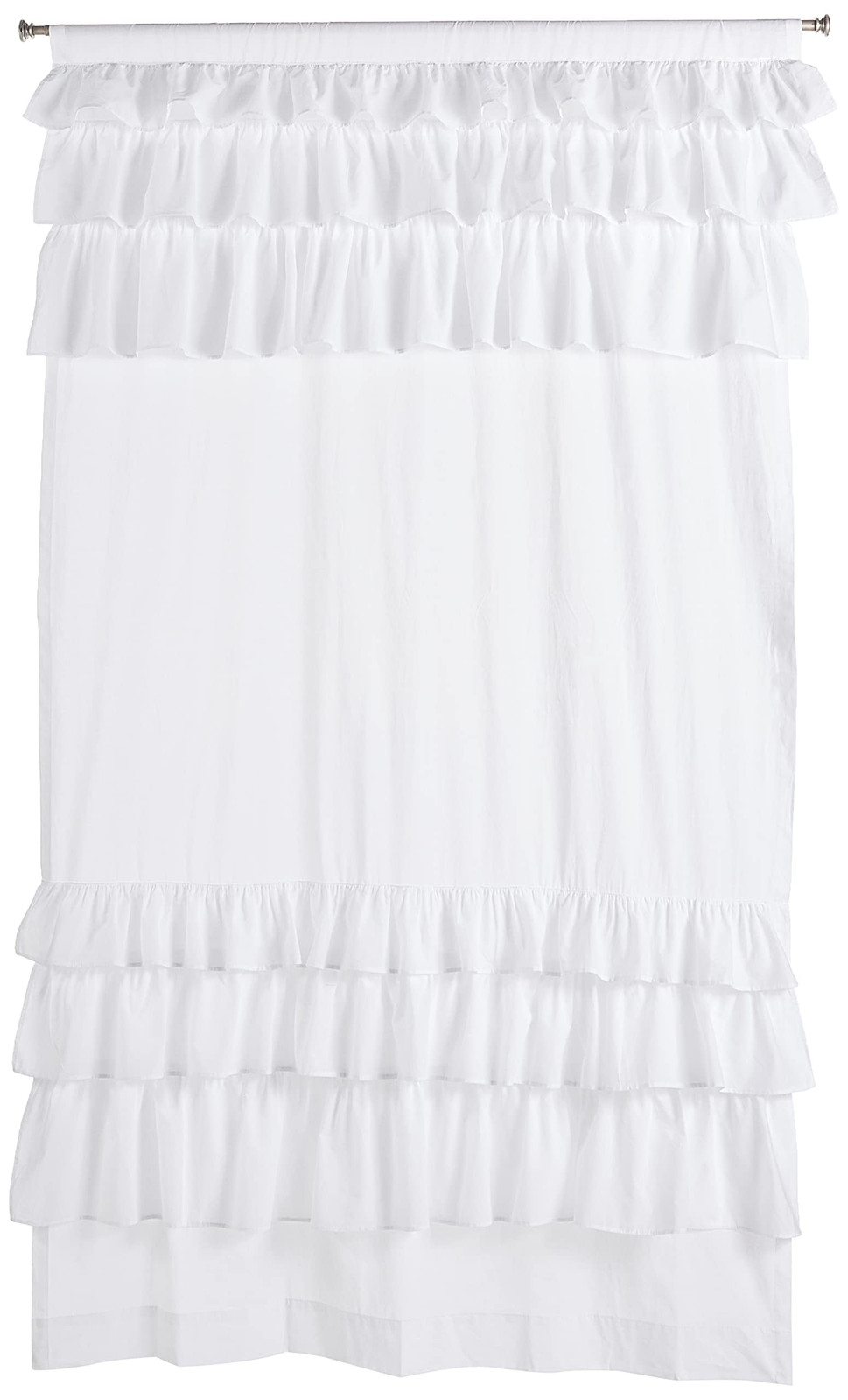 White Cotton Ruffle Voile Window Curtain Panel - Light Filtering Sheer Anna Style  