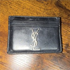 Saint Laurent Women  s Black YSL Logo Solid Credit Card Wallet Card Holder