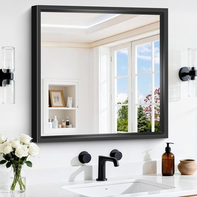 24x24 Square Black Mirror, Bathroom Mirrors for Over Sink 0.6'' Thickened Deep...
