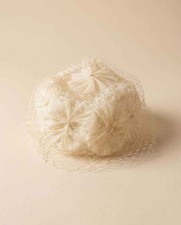 Vintage Ivory Bridal Hat Birdcage Veil Wedding Fascinator Satin Rosettes Mid