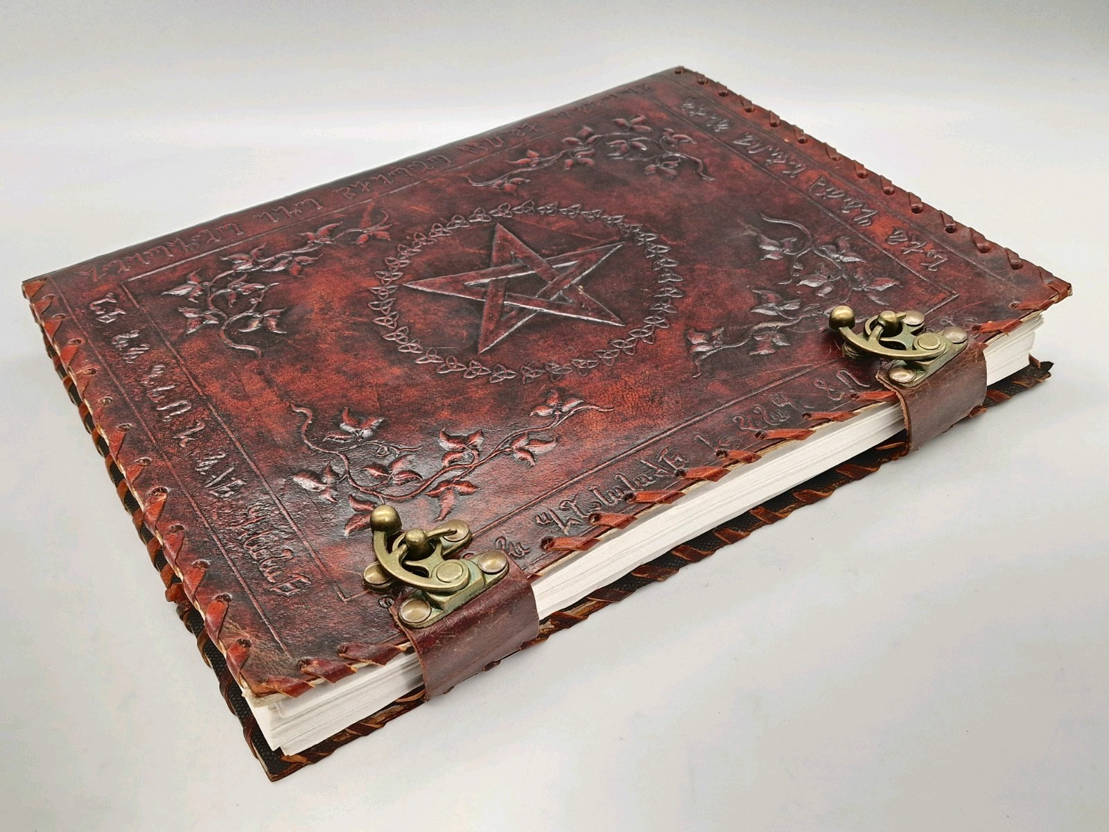 Lockable Red Leather Nemesis Now Book of Shadow With Embossed Floral Pentagram