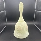 Vintage Fenton Satin Custard Uranium 7” Bell Floral Hand Painted & Signed