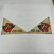 RARE 1955 7UP SODA POP METAL DOOR KICK PUSH SIGN Matched Pair Stout Sign Co