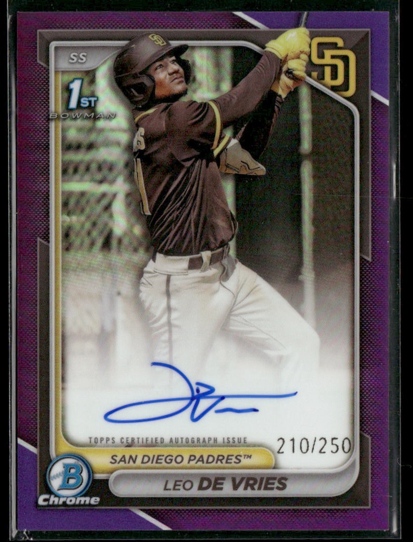 2024 Bowman Chrome Prospect Auto Leo De Vries Purple Refractor /250 Padres 1st