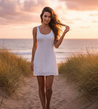 Hollister 3 Lace Mini Dress White Y2K Sleeveless Boho Coastal Cottage Soft Girl