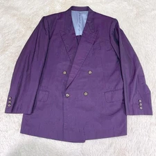 Crane Print Double-Breasted Purple Suits & Suit Separates Set 100% Silk