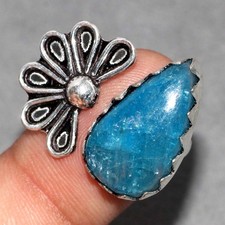 Flower Blue Apatite 925 Silver Plated Ring US FreeSize Christmas Jewelry GW