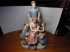 Porcelain American Family of 6 with Dog Sculpture