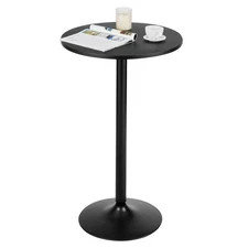 24" Round Pub Table Bistro Bar Height Cocktail Table W/Metal Base Indoor Black