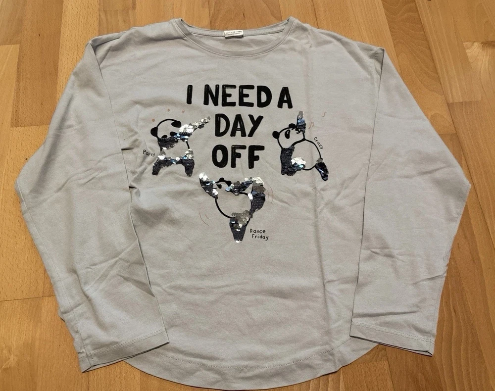 langarm Shirt, Größe 152, Zara, wurde nie getragen, mit Pailetten, grau, Panda