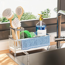 Stainless Steel Sponge Holder for Kitchen Sink with Towel Rack, Sink Caddy with