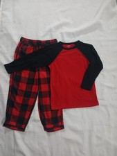 Boys Sonoma 2-Piece Pajama Set Long Sleeve Shirt/Pants Size XSmall Red/Plaid