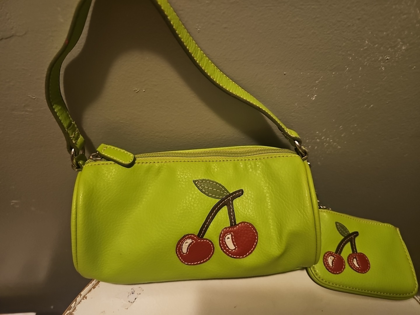 Tommy Hilfiger Vintage 90s Y2K Lime Green With Cheeries Bag And Change Purse