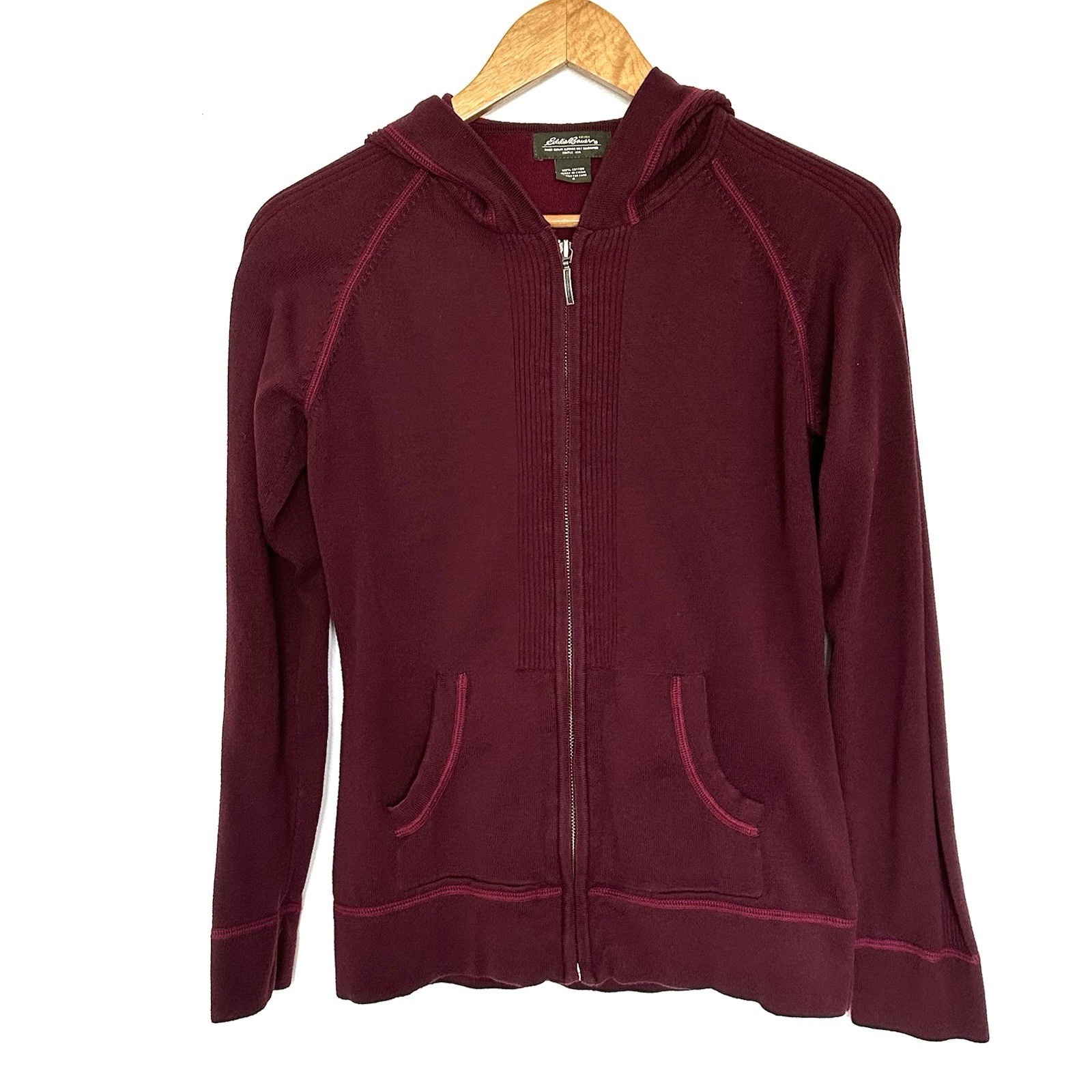 Eddie Bauer Sweatshirt Women’s Small Burgundy Full Zip Hooded Pockets