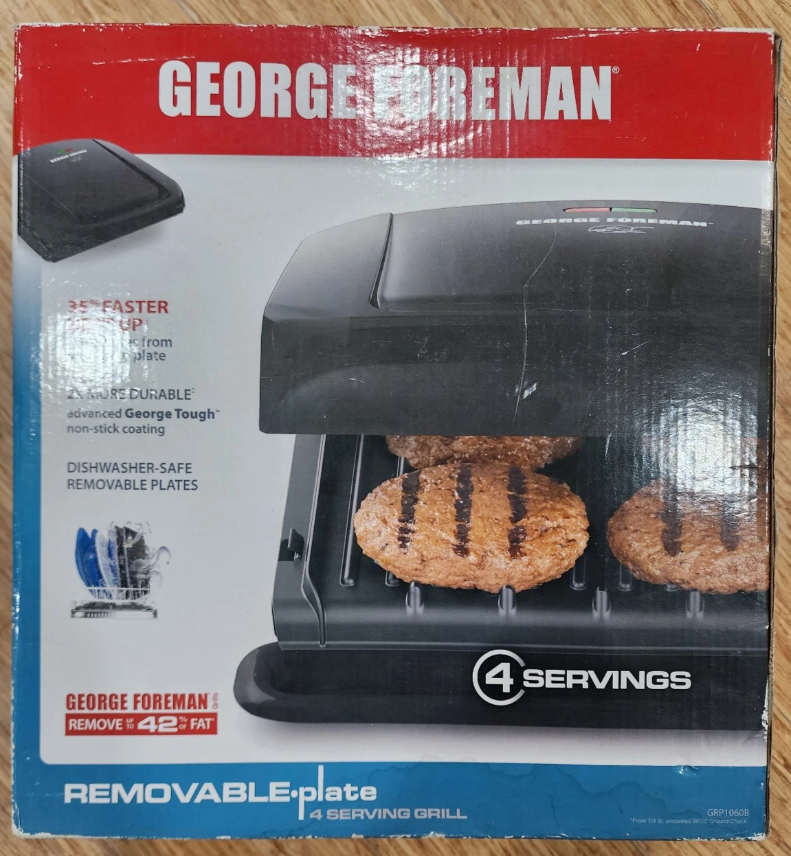 Family Size George Foreman 4-Serving Grill & Panini Removable Plates Black New