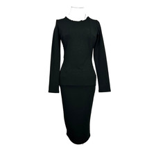 AGACI Dress Womens M Black Long Sleeve Cutout Knee Length Rhinestone Back Belt