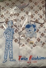 Vintage Boys Pajamas Brown Pattern Short Sleeve Long Leg Twin Fashion NY NOS