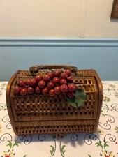 Vintage Wicker Basket Handbag with Fruit in Great Condition