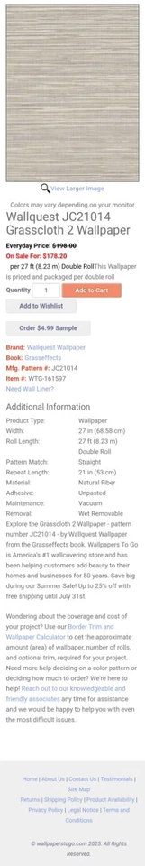 Wallquest JC21014 Grasscloth 2 Wallpaper  27" 9 Yard Rolls, 20.8" Straight Match - Image 4 of 4