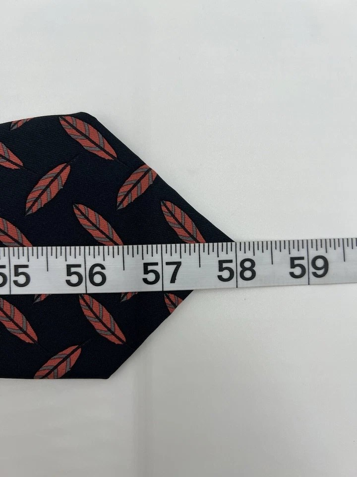 HERMES 995 SA мужской галстук черный цвет / перо оставить красный 100% шелк 58» в Lengh - Изображение 4 из 4