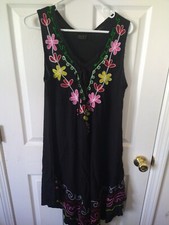 VTG NF Embroidered Midi Dress Free Size Black Vacation Beach