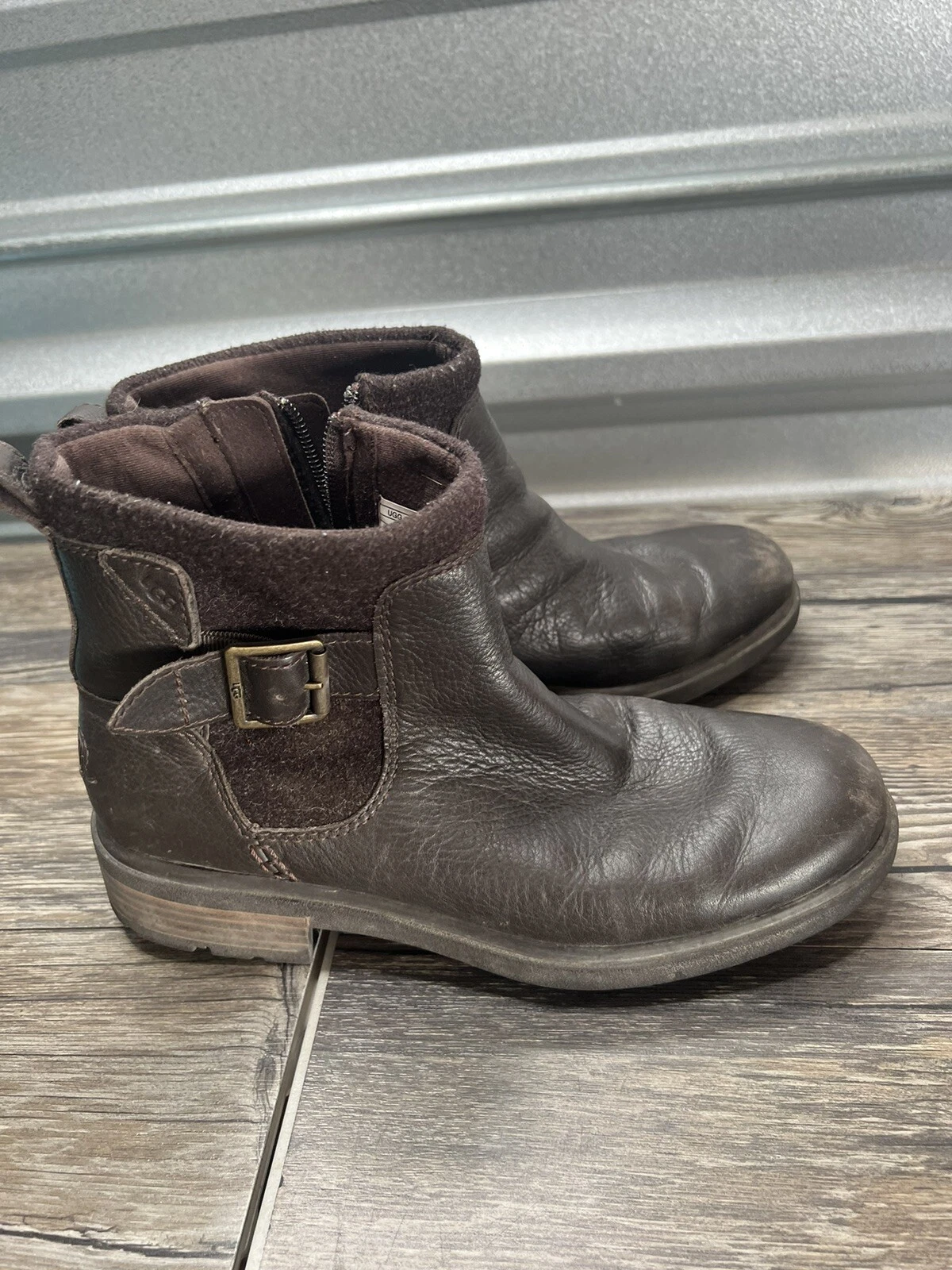 UGG Women's Harrison Moto Waterproof Leather Boots 1120775 Stout Brown