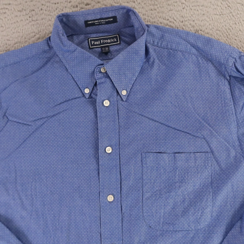 Paul Fredrick Shirt Mens XL 17 35 Blue Geometric 100% Cotton Twill Button Up - Image 3 of 4