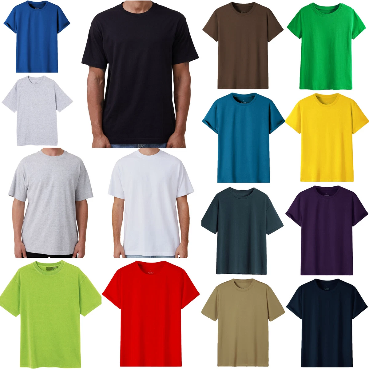 Adult 100% Cotton T-Shirt Unisex Men's Basic Plain Blank Crew Tee Tops  Shirts