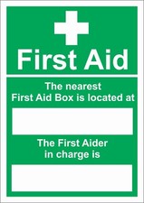 FIRST AID BOX LOACTION STICKER/FOAMEX SIGN A5/A4/A3 - H&S- SITE SIGNAGE/ SAFTEY