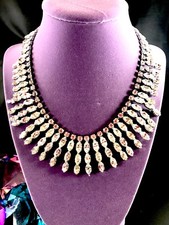 STUNNING 1950'S SILVER-TONE CRYSTAL RHINESTONE BIB STATEMENT BRIDAL NECKLACE