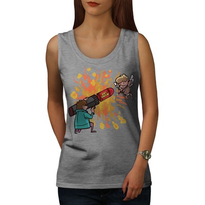 Wellcoda Don�T Touch Me Cupid And Bazooka Cartoon Womens Tank Top