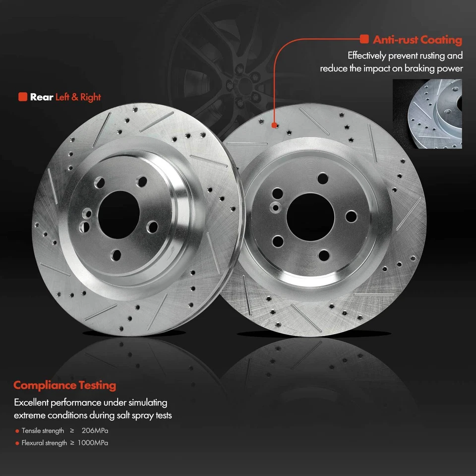Rear Left & Right Drilled Brake Rotors for Mercedes-Benz CL550 09-14 S550 S450 - Image 2 of 4