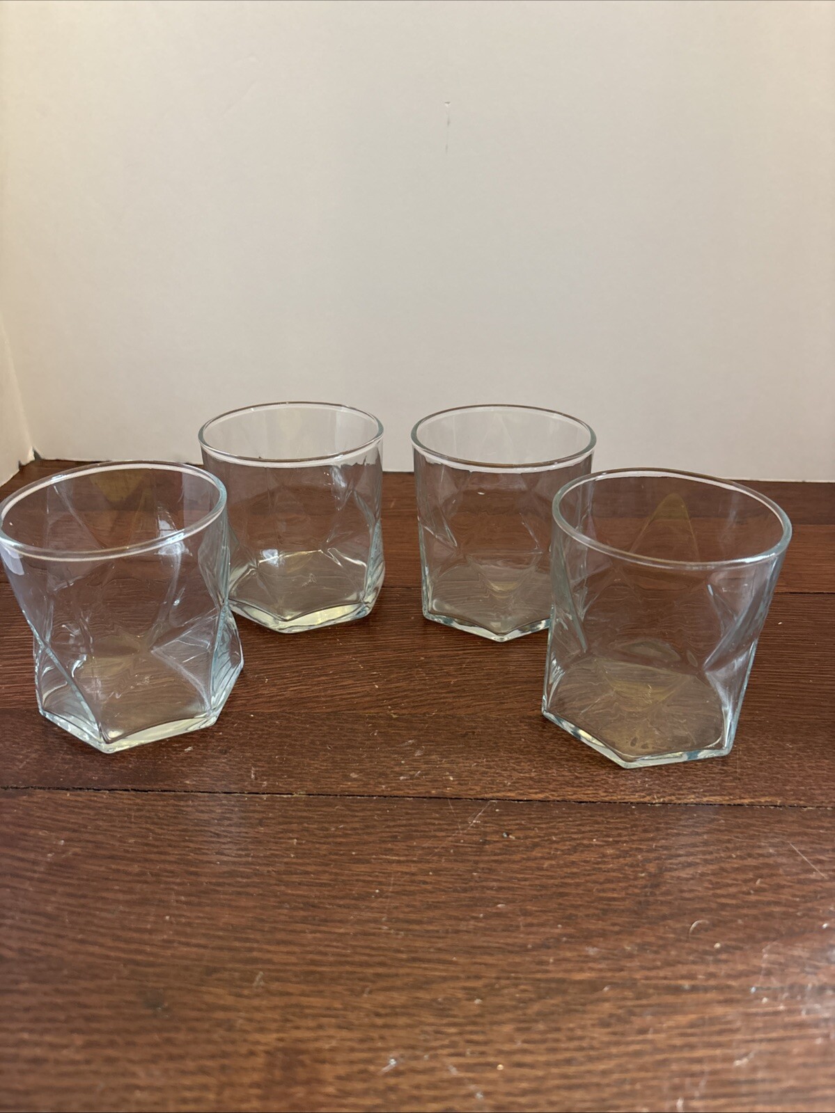 Set Of 4 Crisa Rhombus Geometric Lowball 12oz Glass Set EUC