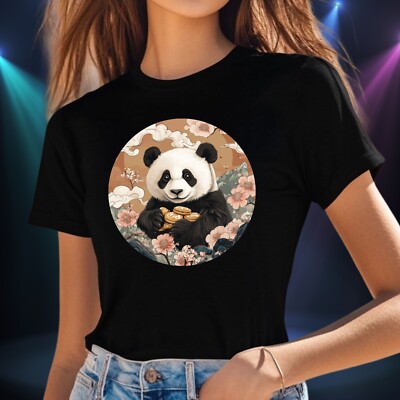 Frauen T-Shirt Panda mit Keksen Motiv Baumwolle Größe S bis 3XL