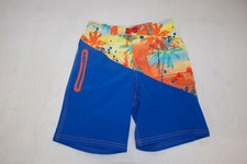 Boys Swim Trunks BRIGHT BLUE Orange Yellow Teal PALM TREE Zipper Pocket S 6-7