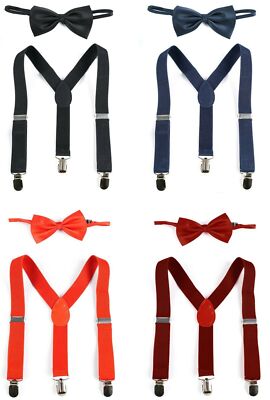Kinder Fliege Hosenträger Set Hochzeit Anzug Schlips einfarbig Jungen Y-Form