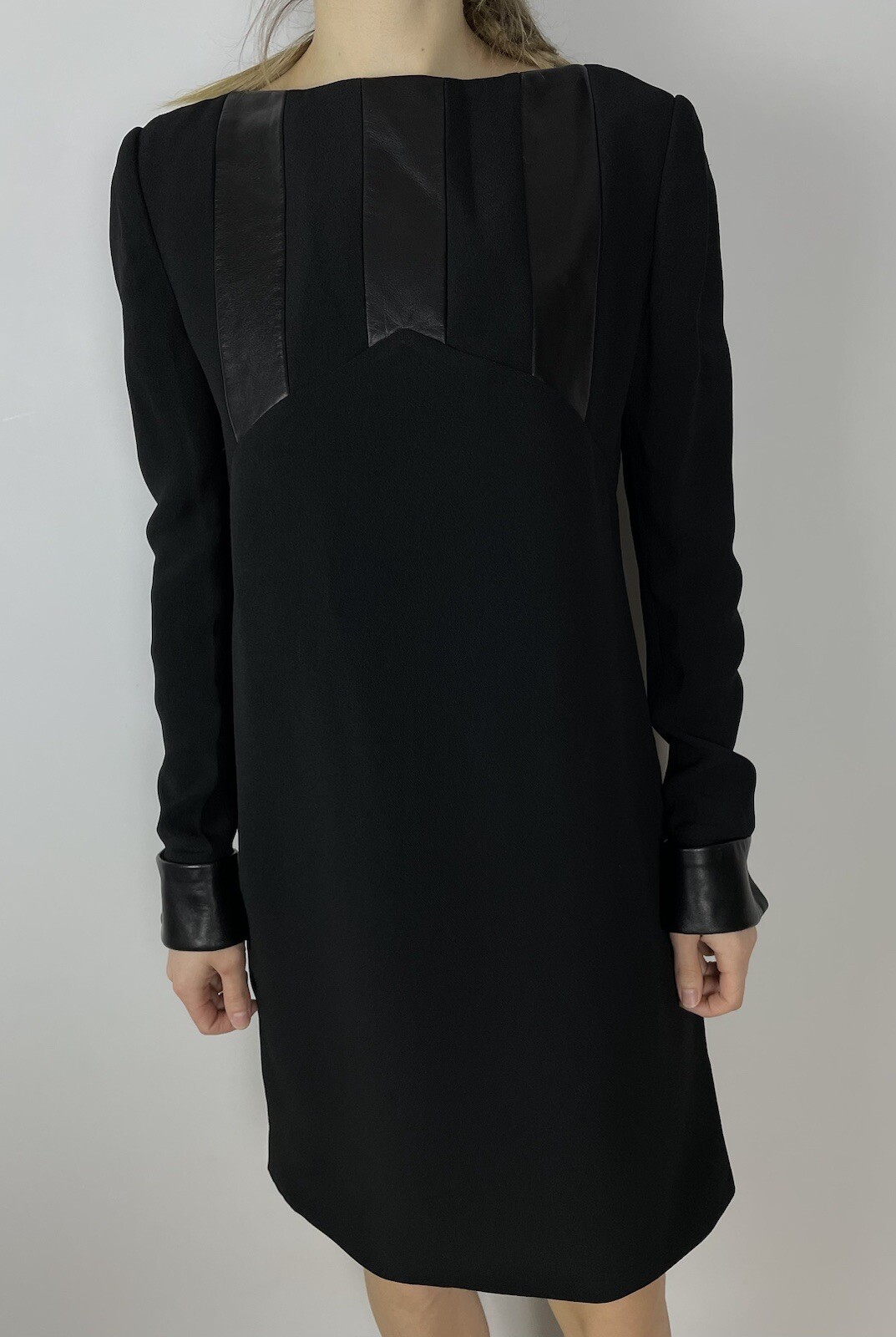 Abito SAINT LAURENT seta viscosa pelle di agnello taglia 36 FR nero 2012 passerella raro