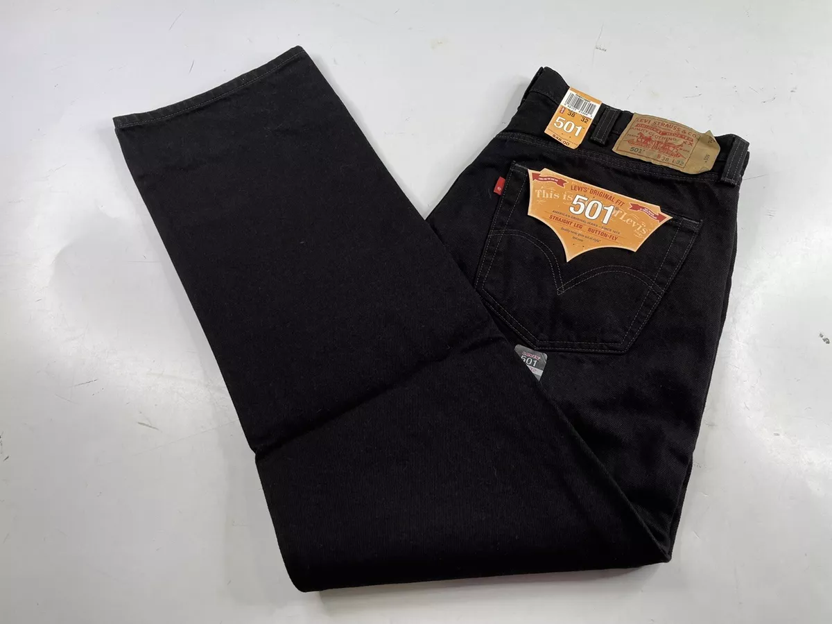 Levi's 501 Mens Original Straight Fit Black Denim Jeans Size 38x32