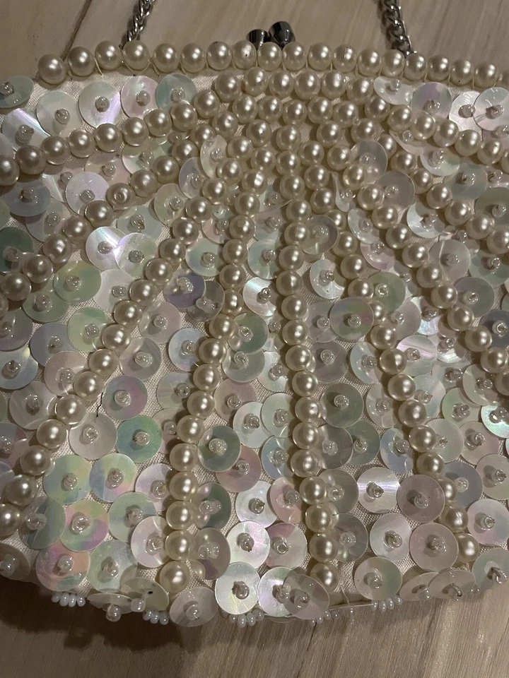 Vintage Pearl And Sequin Evening Bag Mister Ernest Simon Hong Kong 7”x5” Bridal - Image 4 of 4