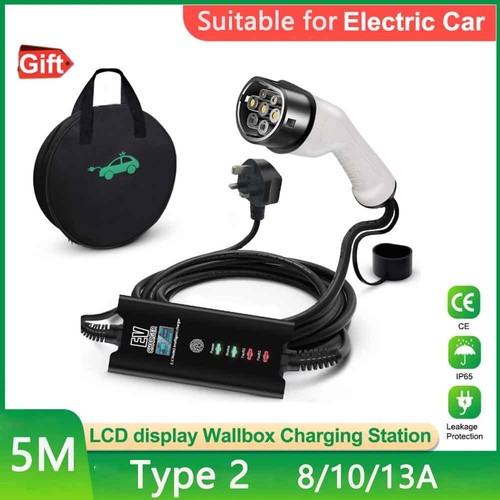 5M Type 2 8/10/13A EV Charging Cable 3 Pin Electric Vehicle Car Charger