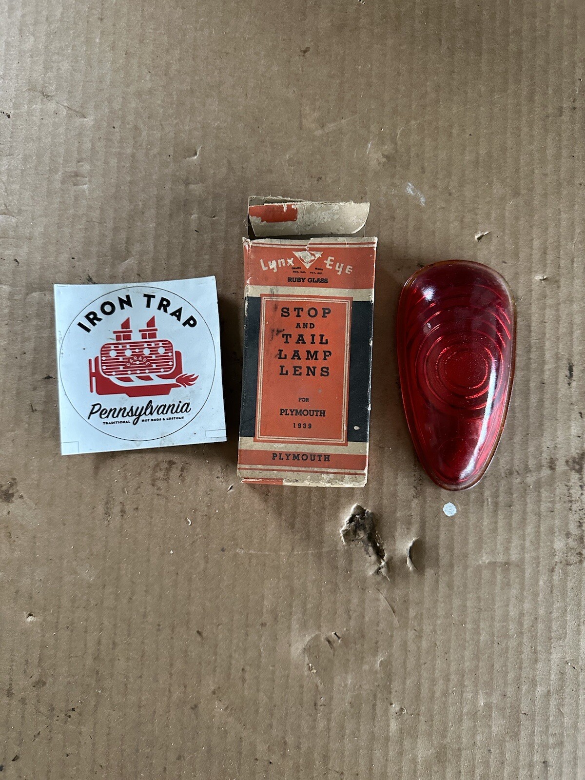 NOS Ruby Red Glass Tail Light Lens Lynx Eye T-363 1939 Plymouth (643)