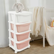 4 Tier Storage Unit Movable Living Room Kids Bedroom Toy Organizer Storage Shelf