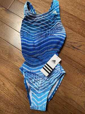 ADIDAS Ripple Stripe X-Back One Piece Swimsuit Girls 24 NEW with Tags $80