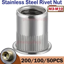 200PCS Rivet Nut Stainless Steel 304 Finish Flat Head Rivnut Threaded Insert Nut