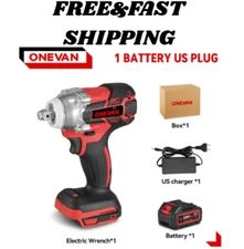 Cordless Impact Wrench, ONEVAN 520N.M Brushless Electric Impact  2 Gears 1/2