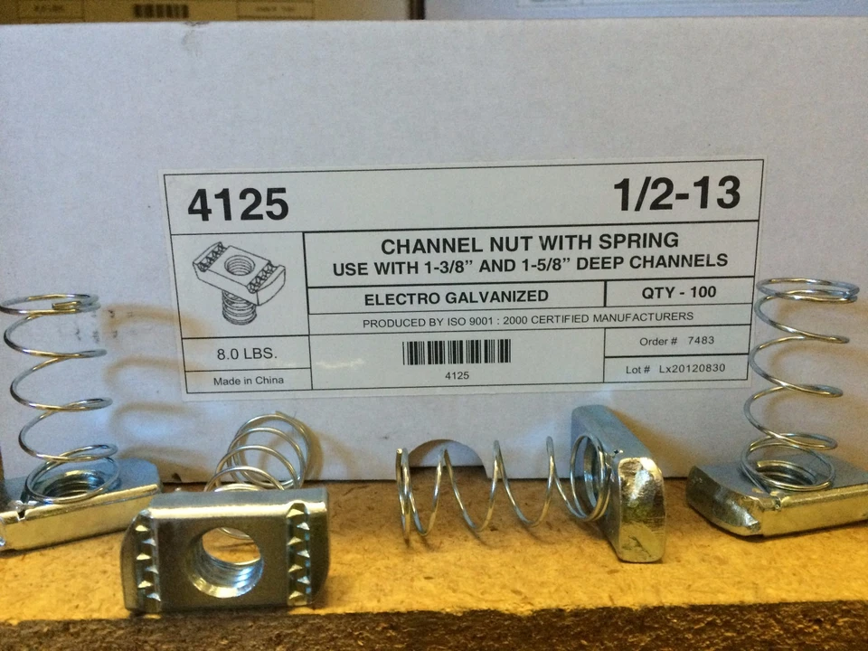 (Qty 100) 1/2"-13 Strut Spring Nuts for Unistrut / B-Line Channel #4125 P1010 EG - Image 2 of 4
