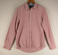 Tommy Hilfiger Shirt Mens L Custom Fit Oxford Button Down Long Sleeve Pink Logo