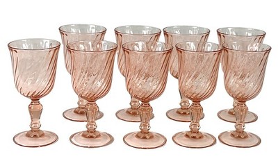 9 Luminarc Arcoroc Rosaline Pink Swirl Fluted Wine Glasses, D' Arques Design